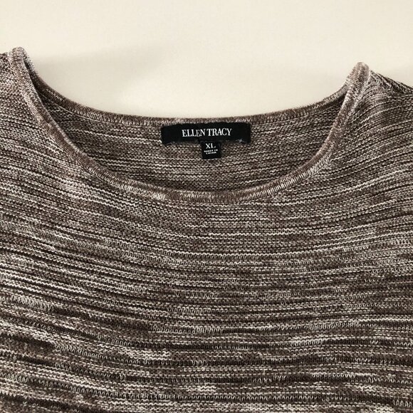 Ellen Tracy Casual Lg Slv Scoop Neck Cotton/Acrylic Sweater Cocoa + Ivory Sz XL - Picture 4 of 11